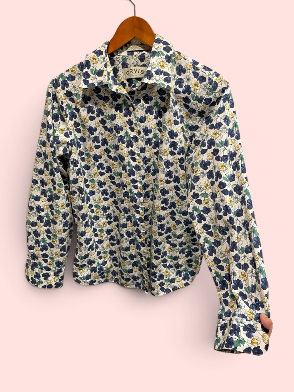 Cute Orvis poppy floral button front blouse cotton blend classic cottagecore